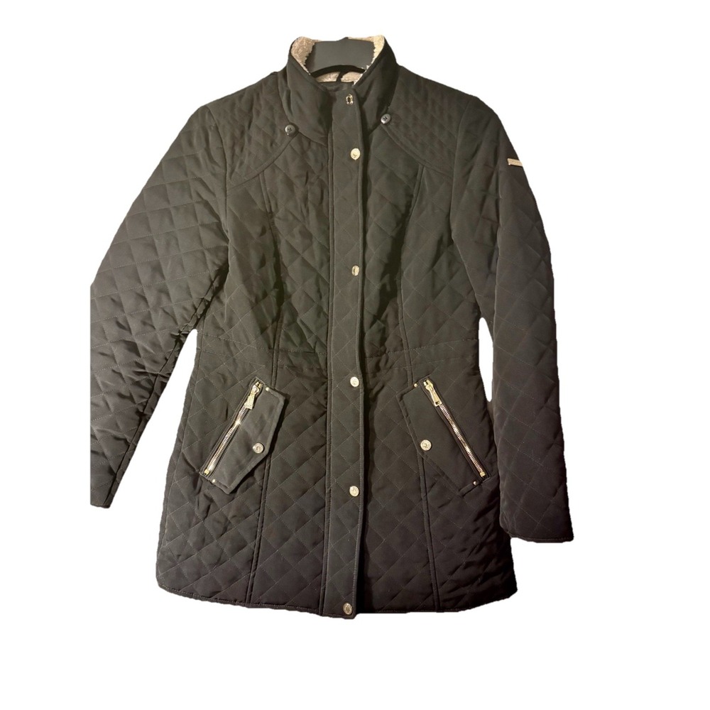 Womens coat Small Black Gold Zippers Tapered Laundry by Shelli Segal Coat
